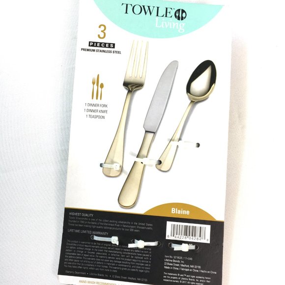 TOWLE  Gold Tone 3 Piece Flatware Place Setting Towle  NWT - Picture 3 of 7